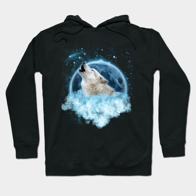 Grey Wolf Blue Moon Dream Catcher Hoodie by Ratherkool